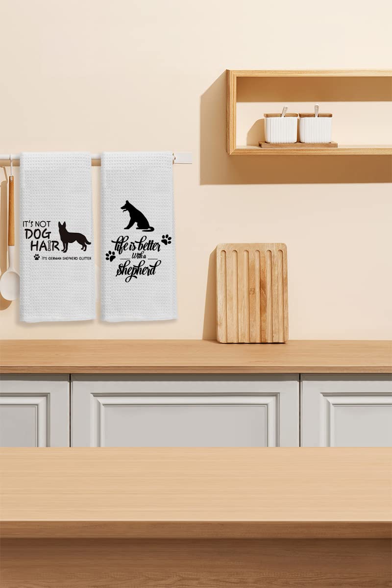 Knibeo German Shepherd Kitchen Towels Set - German Shepherd Gifts for Women, 2 Pieces 16 X 24 Inch Bathroom Hand Towels, Tea Towels for Kitchen Decorative, German Shepherd Decor