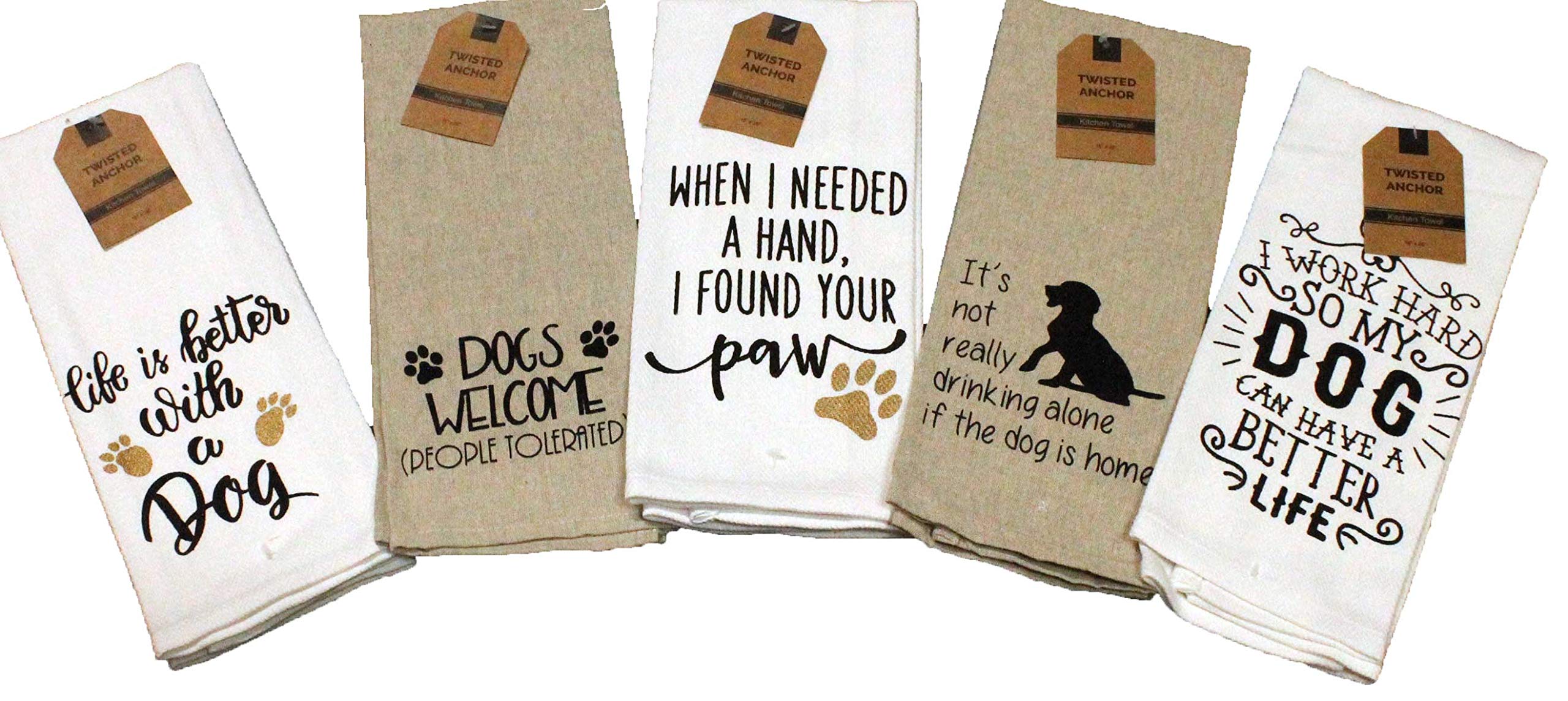 Twisted Anchor Trading Company Dog Kitchen Towels, Dog Gifts for Women - Set of of 5 - Comes in an Organza Gift Bag so It's Ready for Giving