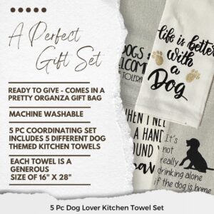 Twisted Anchor Trading Company Dog Kitchen Towels, Dog Gifts for Women - Set of of 5 - Comes in an Organza Gift Bag so It's Ready for Giving