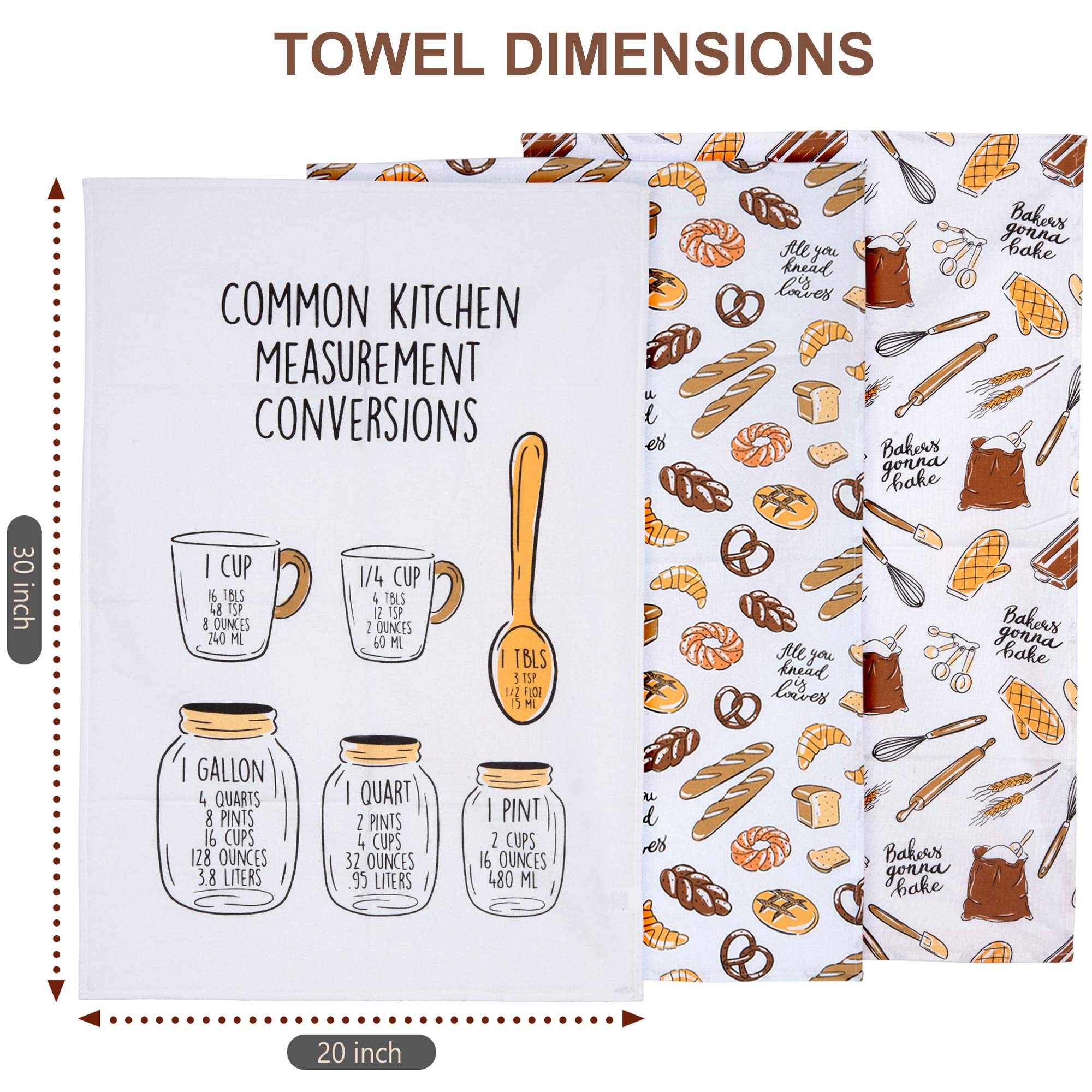 Flour Sack Tea Towels for Kitchen & Pantry, Oversized 20x30 inch with Conversion, Bread & Baking Tools, Cute Dish Towels, 100 Percent Cotton Kitchen Towel Set, Ideal Housewarming Gift New Home