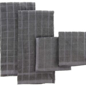 THE FIREFLY COLLECTION Kitchen Towel Set, 4pk - Lightweight, Ultra Absorbent Kitchen Towels Perfect for Your Wiping, Cleaning & Drying Needs with Soft, Sustainable Fibers - Granite Grey