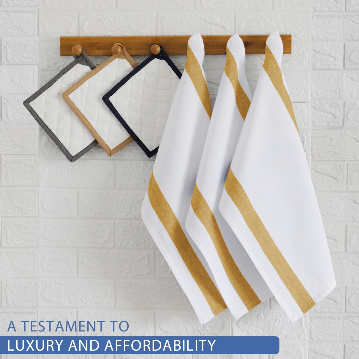 Kitchen Towels | Cotton Dish Towels for Drying Dishes| Absorbent Kitchen Dish Towels, Dishcloths| Tea Towels for Embroidery|16"x26" Stripe Yellow Towels 6-Pack