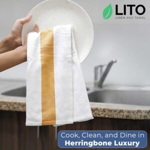 Kitchen Towels | Cotton Dish Towels for Drying Dishes| Absorbent Kitchen Dish Towels, Dishcloths| Tea Towels for Embroidery|16"x26" Stripe Yellow Towels 6-Pack