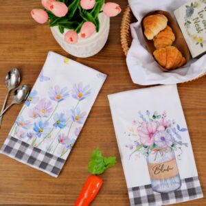 GEEORY Spring Kitchen Towels for Spring Decor Flower Vase Dish Towels 18x26 Inch Ultra Absorbent Bar Drying Cloth Bloom Sign Hand Towel for Kitchen Bathroom Party Home Decorations Set of 2