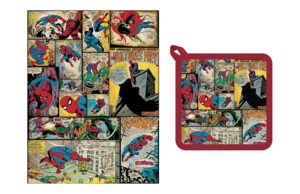 marvel spider-man retro comic book style kitchen dish towel and pot holder set multicolored