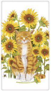 mary lake thompson flour sack towel designed cat in sunflowers