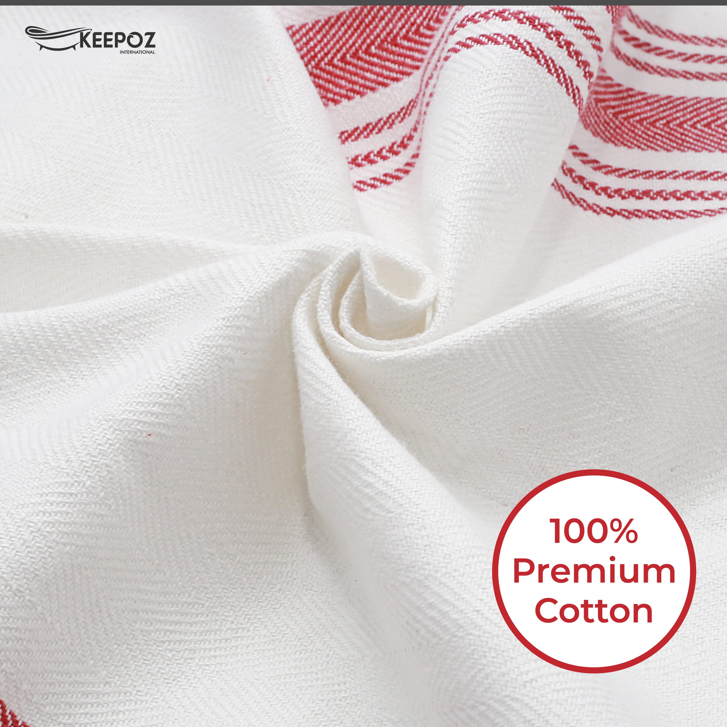 KEEPOZ Kitchen Towels, 16 x 25 Inches, 100% Ring Spun Cotton Dish Towels for Drying Dishes, Super Soft and Absorbent Tea Towels and Bar Towels Set Dish Cloths and Dish Rags for Drying (12 Pack, Red)