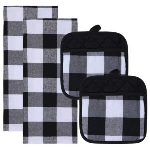 aneco 4 pack check plaid dish towels pot holders oversized 18 x 28 inches cotton kitchen dish towels fast drying cotton tea towels check plaid gift set