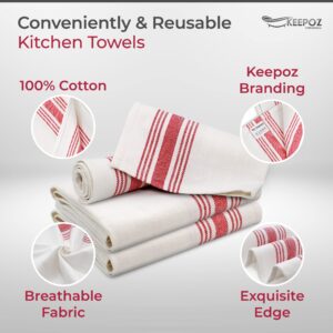 KEEPOZ Kitchen Towels, 16 x 25 Inches, 100% Ring Spun Cotton Dish Towels for Drying Dishes, Super Soft and Absorbent Tea Towels and Bar Towels Set Dish Cloths and Dish Rags for Drying (12 Pack, Red)