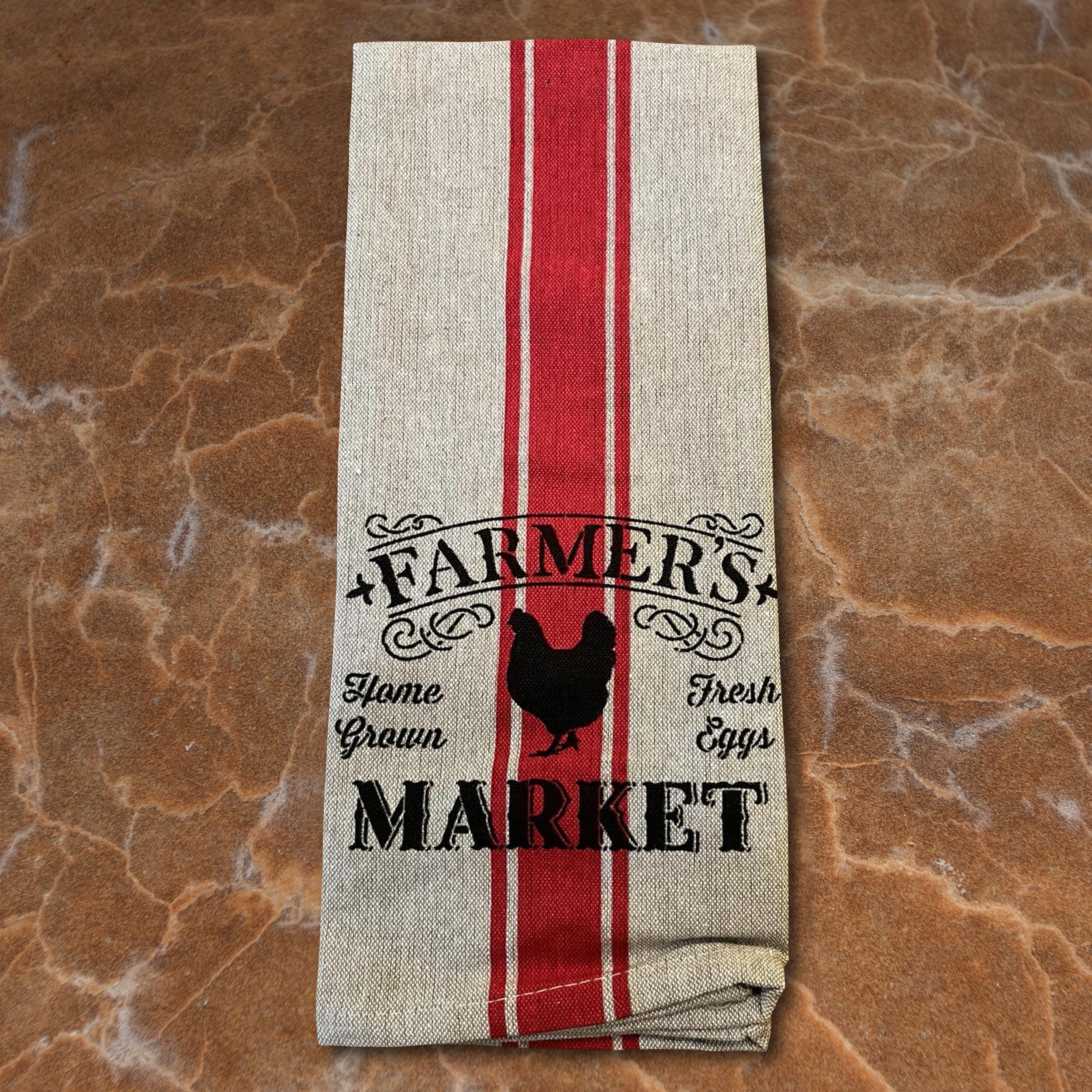 Jolitee Farmhouse Chic Cotton Tea Towels Set of 3 - Rooster & Chicken Kitchen Decor, 15x25 Inches