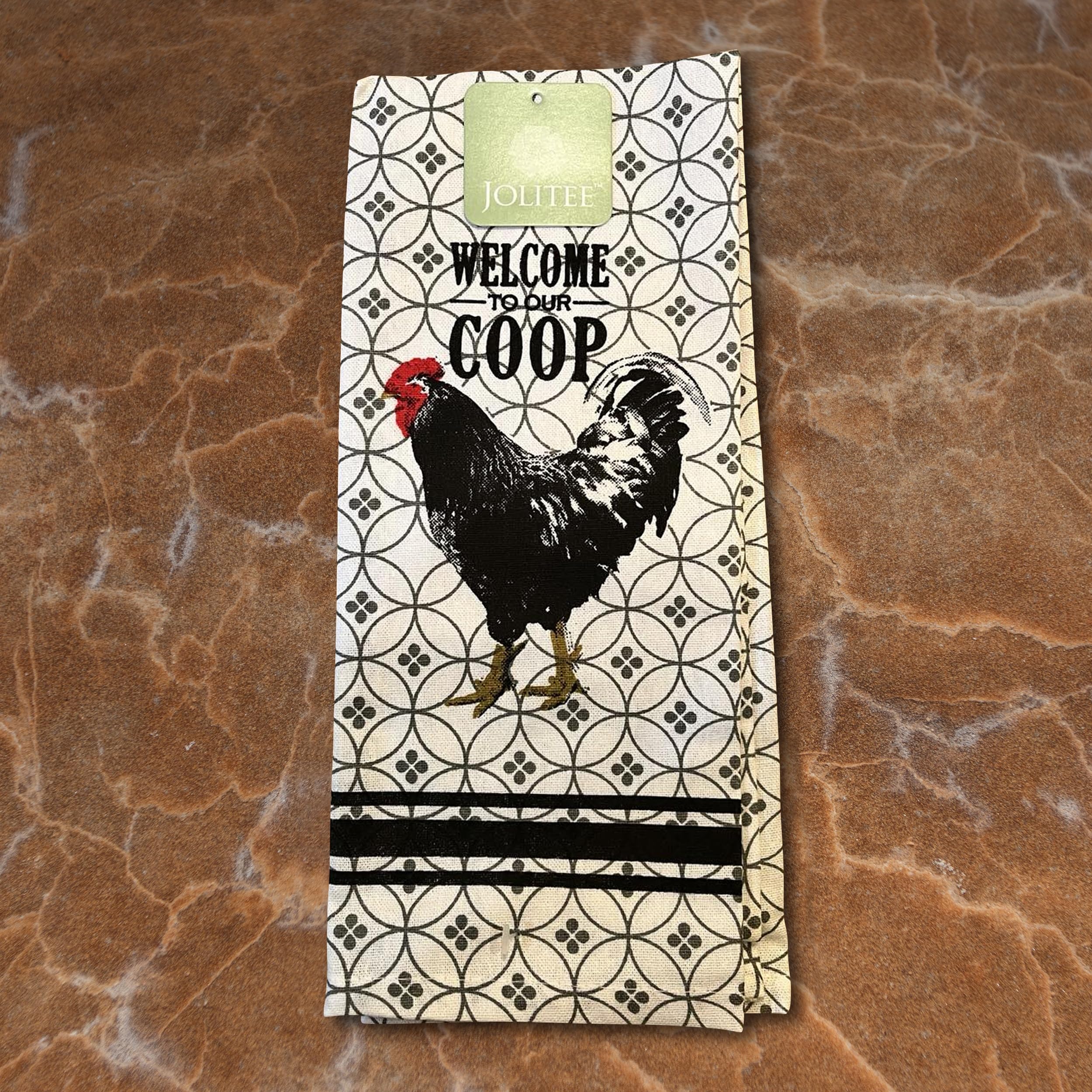 Jolitee Farmhouse Chic Cotton Tea Towels Set of 3 - Rooster & Chicken Kitchen Decor, 15x25 Inches