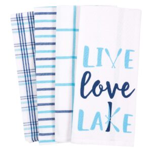 kaf home pantry live love lake kitchen dish towel set of 4, 100-percent cotton, 18 x 28-inch