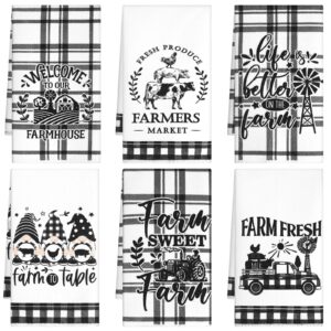 Patelai 6 Pieces Farm Animal Kitchen Towels, Farmhouse Rooster Cow Dish Cloths Hand Towels for Home Kitchen Dish Towels