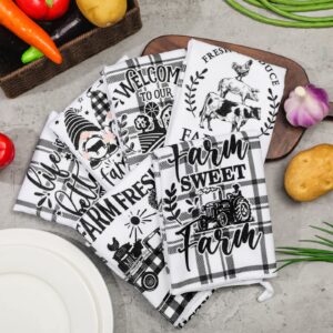 Patelai 6 Pieces Farm Animal Kitchen Towels, Farmhouse Rooster Cow Dish Cloths Hand Towels for Home Kitchen Dish Towels