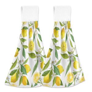 alaza lemon floral kitchen towels tea towels dish towels with hanging loop 2 pack