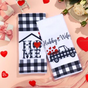 Oudain 4 Pcs Mr and Mrs Kitchen Towels Wedding Towels for Gifts Plaid Kitchen Towels Funny Farmhouse Dish Towers Funny Housewarming Mr Mrs Love Gifts for Women Home(24 x 16 Inch)