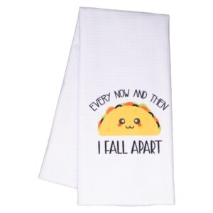 joyriza every now and then i fall apart - funny kitchen towels gifts, gag taco lover gift, housewarming present for taco lovers friends mom grandma, decorative joke waffle weave dish towel