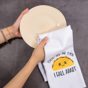 Joyriza Every Now and Then I Fall Apart - Funny Kitchen Towels Gifts, Gag Taco Lover Gift, Housewarming Present for Taco Lovers Friends Mom Grandma, Decorative Joke Waffle Weave Dish Towel