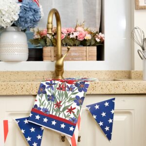 GEEORY Kitchen Towels for 4th of July Decorations Floral America Patriotic Dish Towels 18x26 Inch Ultra Absorbent Bar Drying Cloth Hand Towel for Kitchen Bathroom Party Home Set of 2 GD093