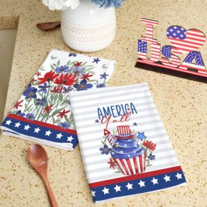 GEEORY Kitchen Towels for 4th of July Decorations Floral America Patriotic Dish Towels 18x26 Inch Ultra Absorbent Bar Drying Cloth Hand Towel for Kitchen Bathroom Party Home Set of 2 GD093