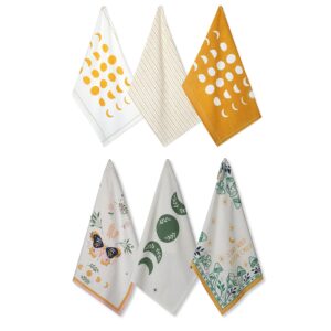 folkulture kitchen towels or dish towels for kitchen, 18x28 inches tea towels with hanging loop or hand towels, 100% cotton, set of 6, modern abstract dish towels, flour sack hand towel