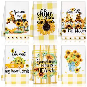 moukeren 6 pcs sunflower kitchen dish towels set sunshine gnomes hand towels polyester towel dishcloths for summer farmhouse bathroom kitchen supplies, 23.6 x 15.7 inches