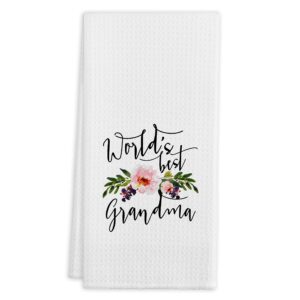 world's best grandma flower kitchen towels tea towels, 16 x 24 inches cotton modern dish towels dishcloths, dish cloth flour sack hand towel for farmhouse kitchen decor,gifts for grandma