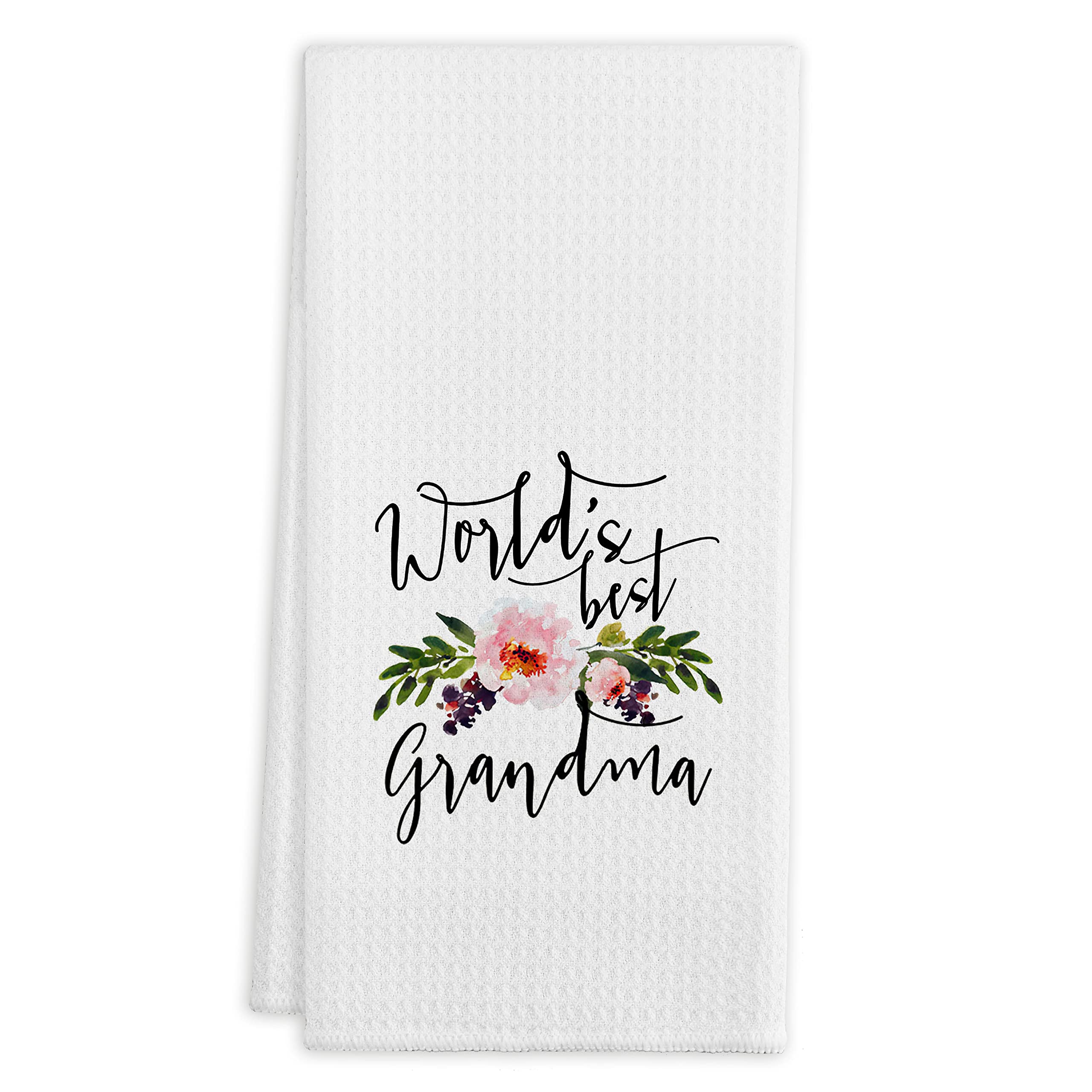 World's Best Grandma Flower Kitchen Towels Tea Towels, 16 X 24 Inches Cotton Modern Dish Towels Dishcloths, Dish Cloth Flour Sack Hand Towel for Farmhouse Kitchen Decor,Gifts for Grandma