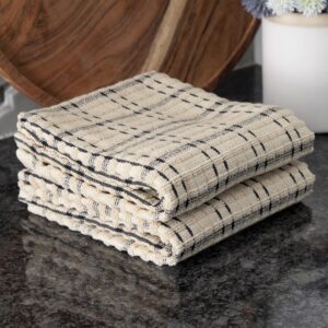 Ritz Royale Collection 100% Combed Terry Cotton, Highly Absorbent, Oversized Kitchen Towel Set, 28" x 18", 2-Pack, Checked, Black