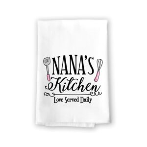 honey dew gifts, nana's kitchen love served daily, cotton flour sack dish towels, 27 x 27 inch, made in usa, grandma kitchen towel, grandma gifts, nana kitchen gifts, grandparents day gift