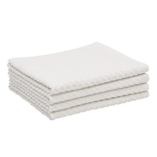 Amazon Basics 100% Cotton Terry Popcorn Texture Kitchen Cloth, 4-Pack, Cream, 28"L x 16"W