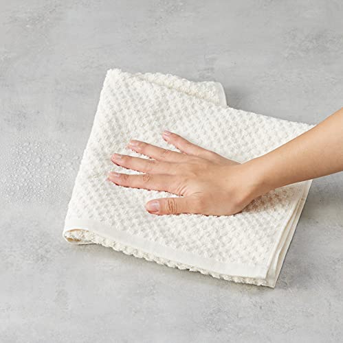 Amazon Basics 100% Cotton Terry Popcorn Texture Kitchen Cloth, 4-Pack, Cream, 28"L x 16"W