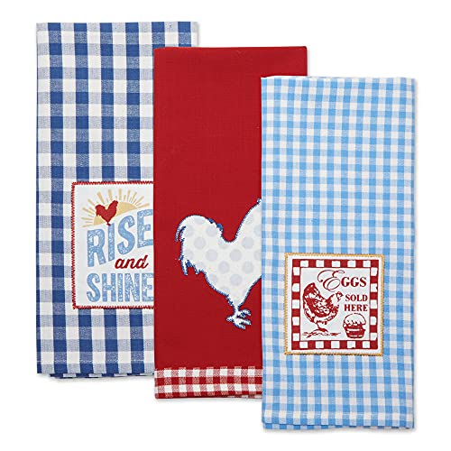 DII Rise and Shine Rooster Collection 100% Cotton Every Day Basic, Dishtowel Set, Rise and Shine 3 Piece (CAMZ35808)