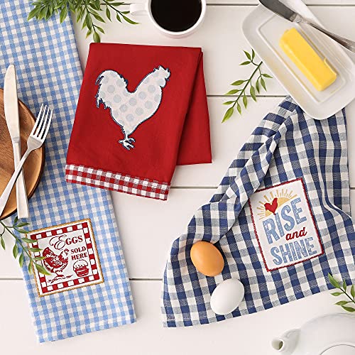 DII Rise and Shine Rooster Collection 100% Cotton Every Day Basic, Dishtowel Set, Rise and Shine 3 Piece (CAMZ35808)