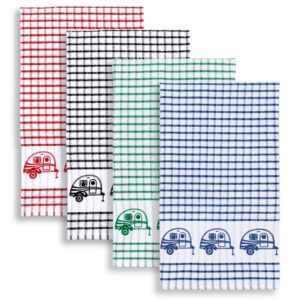 cackleberry home retro camper windowpane check cotton terrycloth kitchen towels, set of 4 (assorted)