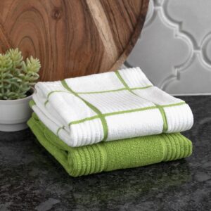 T-Fal Textiles Kitchen Towels 2-Pack Parquet, Solid/Check - 2 Pack, Green, 2 Count