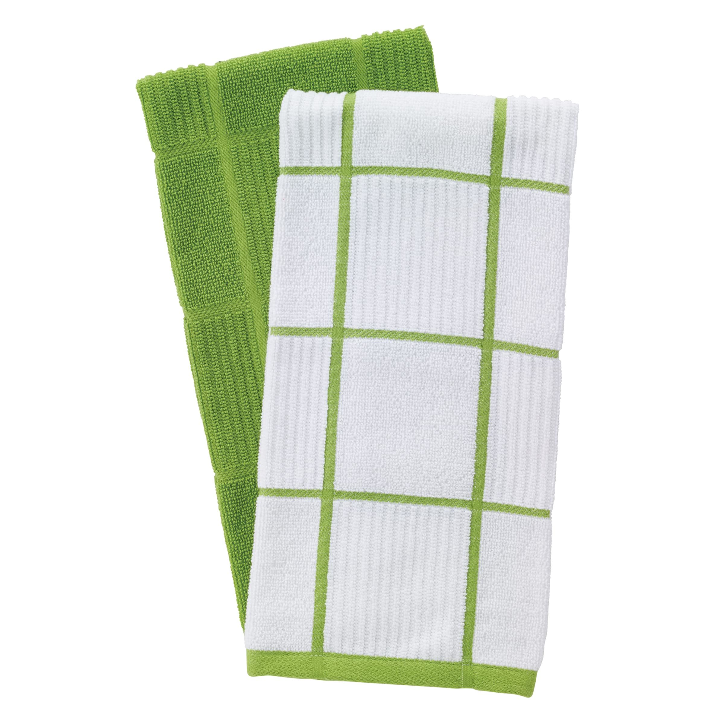 T-Fal Textiles Kitchen Towels 2-Pack Parquet, Solid/Check - 2 Pack, Green, 2 Count