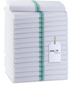 avalon dish towels set (value pack of 15) size 15x25 inch, 100% cotton soft & absorbent linen kitchen towels, tea towels, reusable cleaning cloths for household cleaning (green)