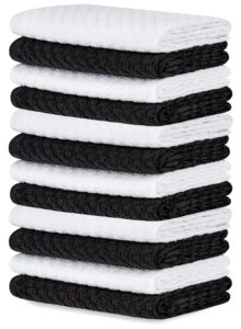 dish cloth towels [12x12] black and white dobby weave kitchen dish towels, soft and real absorbent 100% cotton - machine washable - 12 pack