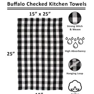 fillURbasket Buffalo Plaid Black Kitchen Towels and Dishcloths Set Check Dish Towels with Dishcloths for Washing Drying Dishes 100% Cotton 15”x 25” 8 Piece Kitchen Set