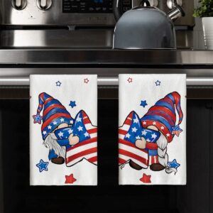 Artoid Mode American Flag Stars Gnome 4th of July Kitchen Towels Dish Towels, 18x26 Inch Seasonal Decoration Hand Towels Set of 2