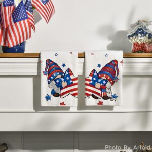 Artoid Mode American Flag Stars Gnome 4th of July Kitchen Towels Dish Towels, 18x26 Inch Seasonal Decoration Hand Towels Set of 2