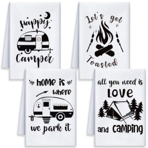 vesici 4 pcs camping kitchen towels camper dish towels set white kitchen hand towels retro rv camping car fun theme dish towels and dish cloth for farmhouse sayings quotes tea towels for women