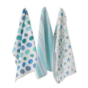 dii fouta beach house vibes collection kitchen linens, dishtowel set, beach comber, 3 piece