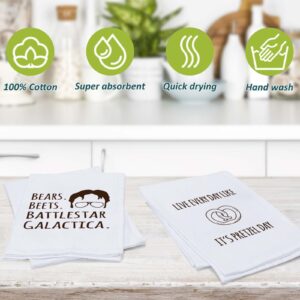 PDBOOM The Office Kitchen Towel Sets of 4, Funny Dish Decorative Towels for Mom, Hostess Housewarming Birthday Women, Punny Flour Sack Fans , Cute Dishcloths White