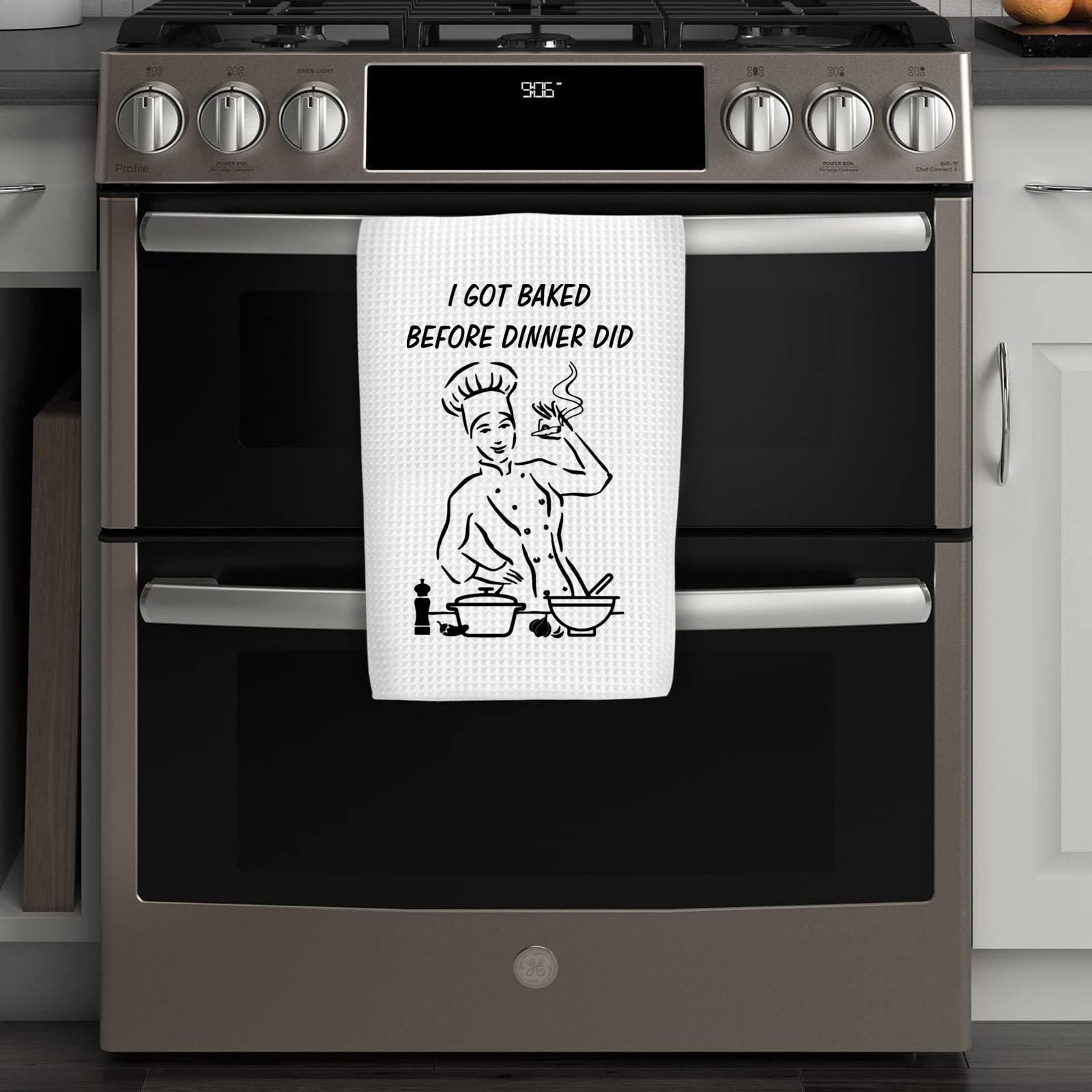 WCGXKO Funny Kitchen Towel I Got Baked Before Dinner Did Kitchen Decor Housewarming Gift (I GOT Baked)