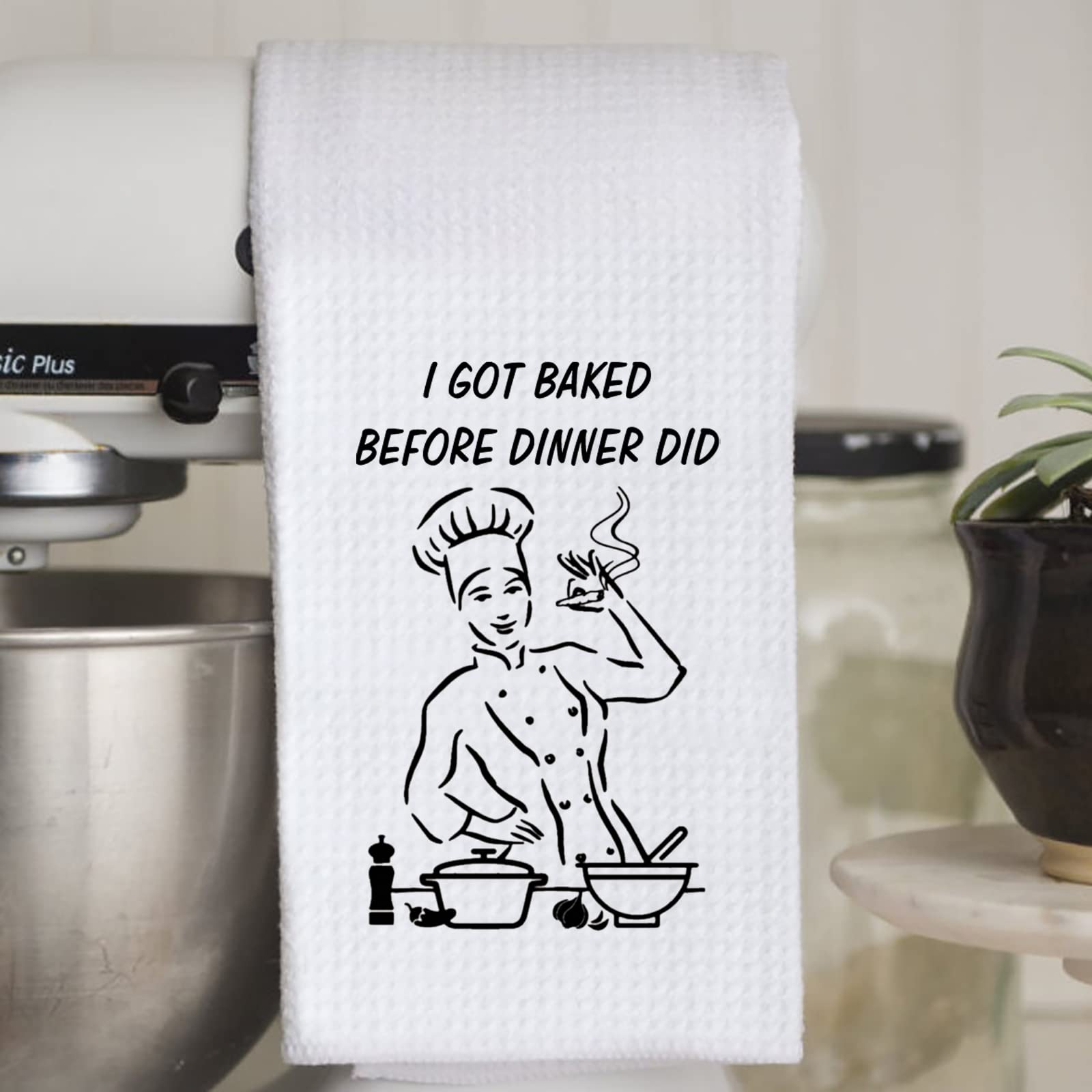 WCGXKO Funny Kitchen Towel I Got Baked Before Dinner Did Kitchen Decor Housewarming Gift (I GOT Baked)