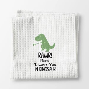 Voatok Funny Kitchen Towels, Dinosaur Bathroom Decor, Dinosaur Towel, Dinosaur Decor, Dinosaur Bathroom Accessories, RAWR Means I Love You in Dinosaur Dish Towels, Boy Gifts (Green)