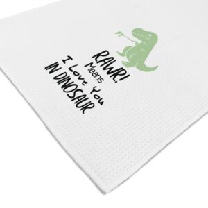 Voatok Funny Kitchen Towels, Dinosaur Bathroom Decor, Dinosaur Towel, Dinosaur Decor, Dinosaur Bathroom Accessories, RAWR Means I Love You in Dinosaur Dish Towels, Boy Gifts (Green)