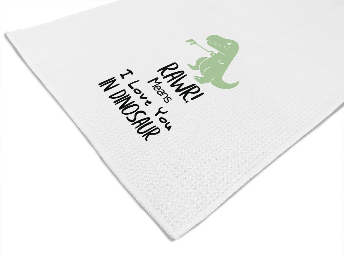 Voatok Funny Kitchen Towels, Dinosaur Bathroom Decor, Dinosaur Towel, Dinosaur Decor, Dinosaur Bathroom Accessories, RAWR Means I Love You in Dinosaur Dish Towels, Boy Gifts (Green)